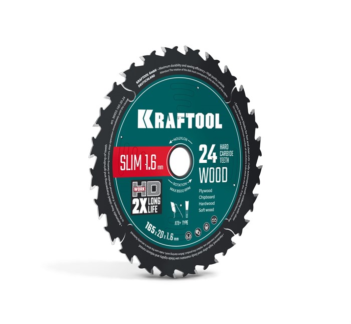 KRAFTOOL Slim wood cut 165 х 20 x 1.6 мм, 24Т, диск пильный по дереву, (36955-165-20-24) 00045261268