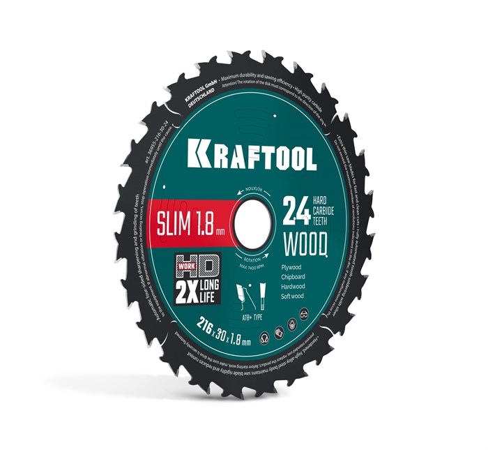 KRAFTOOL Slim wood cut 216 х 30 x 1.8 мм, 24Т, диск пильный по дереву, (36955-216-30-24) 00045261271