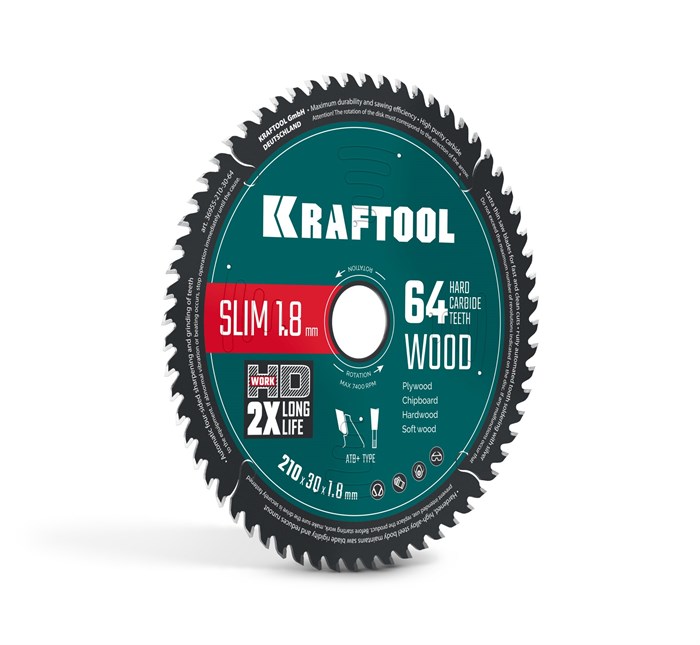 KRAFTOOL Slim wood cut 210 х 30 x 1.8 мм, 64Т, диск пильный по дереву, (36955-210-30-64) 00045261598