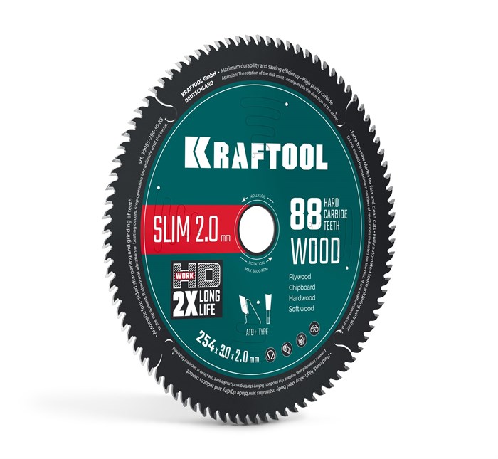 KRAFTOOL Slim wood cut 254 х 30 x 2.0 мм, 88Т, диск пильный по дереву, (36955-254-30-88) 00045261600