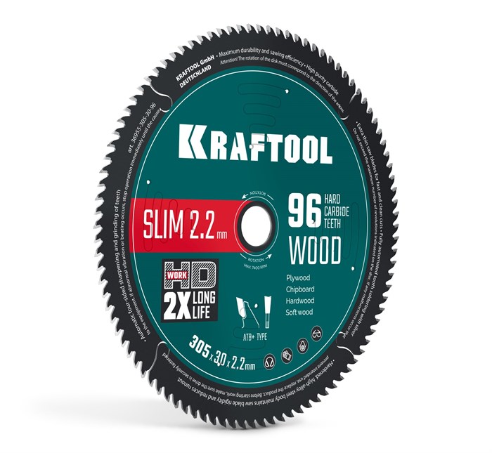 KRAFTOOL Slim wood cut 305 х 30 x 2.2 мм, 96Т, диск пильный по дереву, (36955-305-30-96) 00045261601