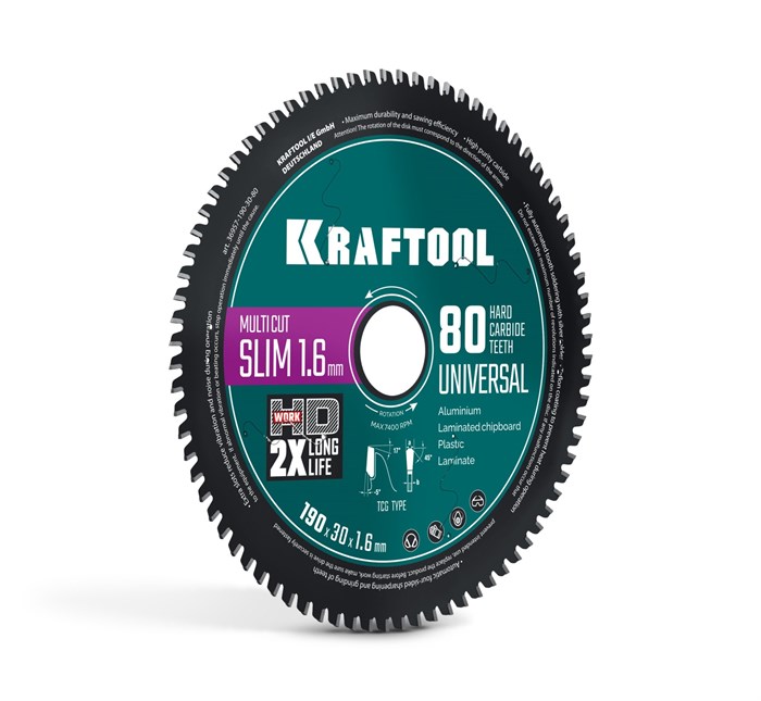 KRAFTOOL Slim multi cut 190 х 30 x 1.6 мм, 80Т, диск пильный по дереву (36957-190-30-80) 00061519237