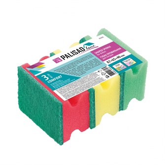 Губки для посуды профильные Comfort, 87 x 65 x 40 мм, 3 шт., Home Palisad 24096