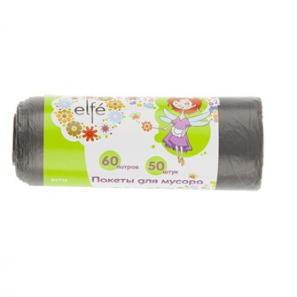 Пакеты для мусора 60 л х 50 шт, серые, Elfe 28781