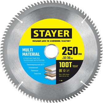 {{productViewItem.photos[photoViewList.activeNavIndex].Alt || productViewItem.photos[photoViewList.activeNavIndex].Description || 'STAYER Multi Material, 250 х 32/30 мм, 100Т, супер чистый рез, пильный диск по алюминию и пластику (3685-250-32-100)'}}