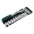 Набор торцевых головок, 1/2", головки 10 - 22 мм, с трещот. ключом, CrV,11 предметов Stels 14743
