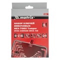 Набор ключей имбусовых HEX-Torx , 18 шт: HEX 1.5-10 мм, T10-T50, CrV, коротких, с сатиновым покрытием Matrix 14997