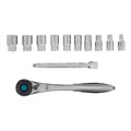 Набор торцевых головок, трещотка 120 зубьев, 1/4", CrV, 12 предметов Gross 15556