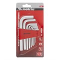 Набор ключей имбусовых HEX, 1.5-10 мм, CrV, 9 шт, коротких, с сатиновым покрытием Matrix 16126