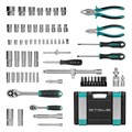 Набор инструментов, 1/2", 1/4", CrV, пластиковый кейс 69 предметов Stels 16287