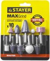 STAYER 10 предм., хвостовик d 3.2 / 6.0 мм, набор абразивных минишарошек-насадок (2989-H10) 00013270