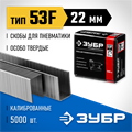 ЗУБР скобы тип 53F (D/056), 22 мм, калибр 23GA. 5000 шт. Профессионал (31950-22) 00019771