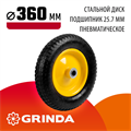 GRINDA WP-25, 360 мм, для тачек (арт. 422394, 422397, 422400), стальной диск, подшипник - 25,4 мм, пневматическое колесо (422407) 00025604