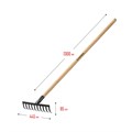 GRINDA GT-10 WOOD, 260 х 80 х 1300 мм, 10 прямых зубцов, углерод. сталь, антикор. покрытие, черенок дерев. высш. сорт, садовые грабли (39583-10) 000487624
