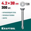 KRAFTOOL DS-C, 38 х 4.2 мм, А2, сверло, потайная головка, ТХ20, 300 шт, саморез нержавеющий (300932-42-038) 00015117142