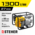 STEHER 1300 л/мин, мотопомпа бензиновая для грязной воды (WPD-1300) 00016999510