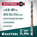 KRAFTOOL НЕХ-1/4″, d 4.5 х 87 мм, сверло по металлу для винтовёртов и шуруповертов IMPACT READY (29652-4.5) 00031316257