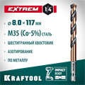 KRAFTOOL НЕХ-1/4″, d 8.0 х 117 мм, сверло по металлу для винтовёртов и шуруповертов IMPACT READY (29652-8) 00031316263
