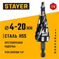 STAYER Pro-Max 4-20мм, 9 ступеней, винтовая спираль, сверло ступенчатое (29661-4-20-9) 00031316418