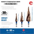 ЗУБР КОБАЛЬТ 3 шт, 4-32мм, винтовая проточка, набор ступенчатых сверл, ПРОФЕССИОНАЛ (29674-4-32-H3) 00031316473