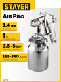 STAYER AirPro S, EA 1.4 мм, пневматический краскопульт с нижним бачком, Professional (06477-1.4) 00012265