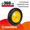 GRINDA WP-16, 3.25″ х 360 мм, для тачек (арт. 422396, 422399), стальной диск, подшипник - 16 мм, пневматическое колесо (422405) 00025603