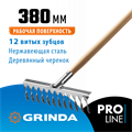 GRINDA PS-12 WOOD, 370 х 105 х 1300 мм, 12 витых зубцов, нержавеющая сталь, деревянный черенок, садовые грабли, PROLine (39481-12) 000187001