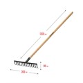 GRINDA GT-14 WOOD, 360 х 80 х 1300 мм, 14 прямых зубцов, углерод. сталь, антикор. покрытие, черенок дерев. высш. сорт, садовые грабли (39583-14) 000187061