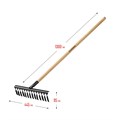 GRINDA GS-14 WOOD, 445 х 95 х 1300 мм, 14 витых зубцов, углеродистая сталь, антикор. покрытие, черенок дерев. высш. сорт, садовые грабли(39581-14) 000256430