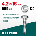 KRAFTOOL DS-P, 16 х 4.2 мм, А2, сверло, полукруглая головка, ТХ20, 500 шт, саморез нержавеющий (300931-42-016) 00015117156