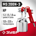 ЗУБР MS 200N-3, 1.2, 1.5, 1.8 мм, пневматический краскопульт с нижним бачком (06457) 00015667738
