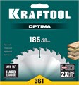 KRAFTOOL Optima, 185 х 20 мм, 36Т, пильный диск по дереву (36951-185-20) 00021515241