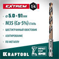KRAFTOOL НЕХ-1/4″, d 5.0 х 91 мм, сверло по металлу для винтовёртов и шуруповертов IMPACT READY (29652-5) 00031316258