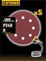 STEHER DWH-180-S 180 мм, Р240, шлифовальный круг на липучке, 8 отв., 5 шт. (35682-240) 00043136196